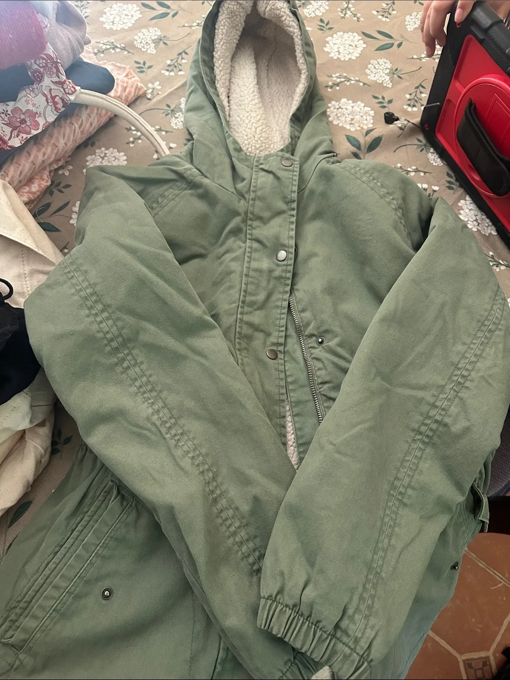 Old Navy Olive Green Sherpa-Lined Utility Jacket with Hood